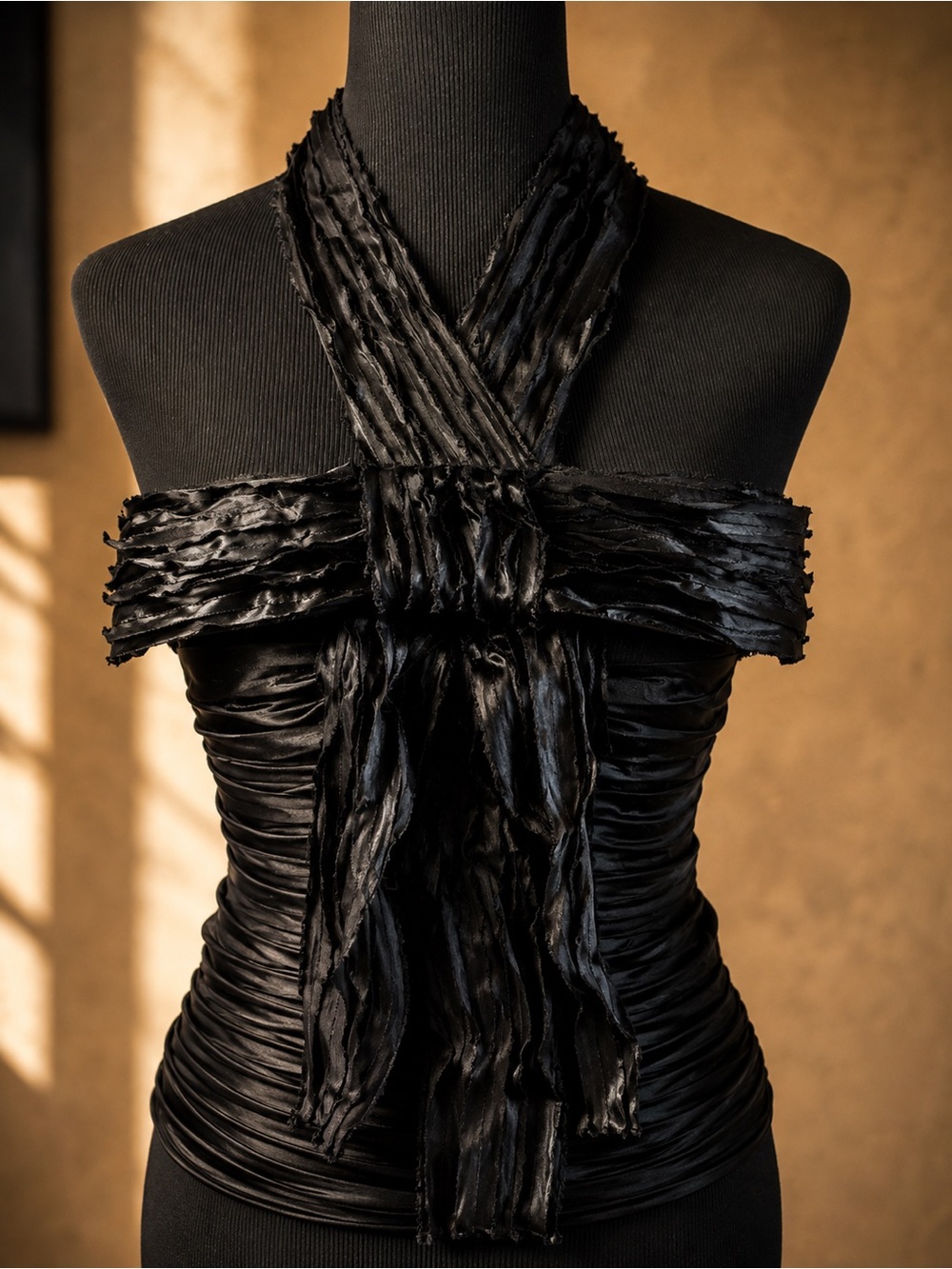 D&G Black Halter Bow-Front Ruched Camisole
